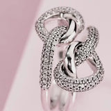 925 Silver Bow-Knot Ring for Women Sparkling Daisy Flower Zircon Wedding Jewelry