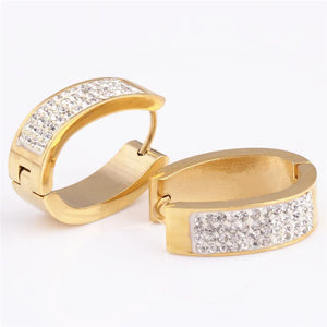 Crystal Titanium Steel Earrings Set of 4 Rows of Zircon for Women