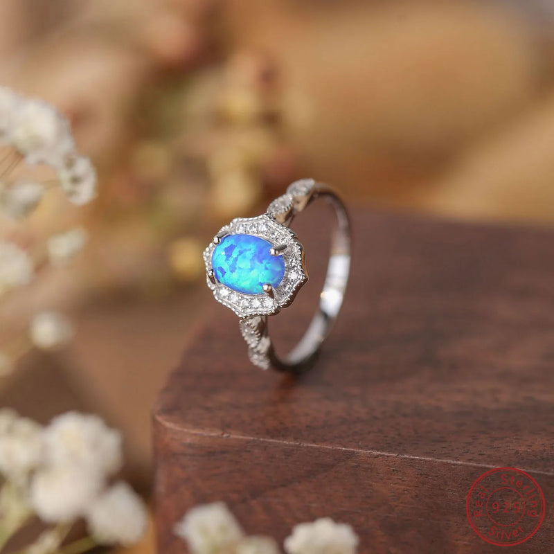 S925 Sterling Silver Opal Oval Ring - Fashionable Women's Ring