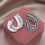 Two Tone Crystal U-Shaped Earrings for Women's Party