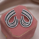 Two Tone Crystal U-Shaped Earrings for Women's Party