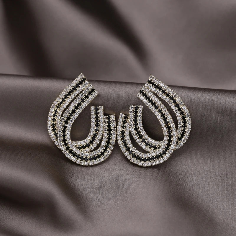 Two Tone Crystal U-Shaped Earrings for Women's Party