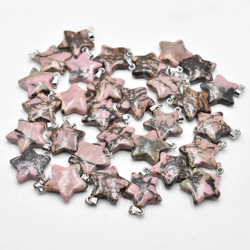 Rhodochrosite Stone Star Charms Pendants for DIY Jewelry Making 50pcs