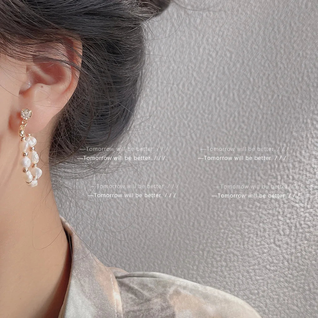 KPOP IVE WonYoung Freshwater Pearl Earrings Vintage Sweet Hoop Earrings
