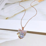 Korea Silver Bow Crystal Ladies Pendant Necklace Butterfly Necklace