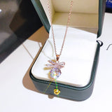 Korea Silver Bow Crystal Ladies Pendant Necklace Butterfly Necklace