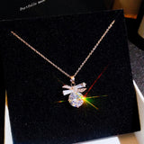 Korea Silver Bow Crystal Ladies Pendant Necklace Butterfly Necklace