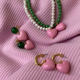 Korea Pink Heart Pendants Necklace for Women Girls