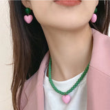 Korea Pink Heart Pendants Necklace for Women Girls