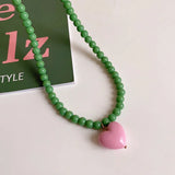 Korea Pink Heart Pendants Necklace for Women Girls