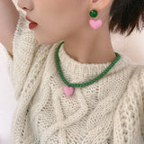 Korea Pink Heart Pendants Necklace for Women Girls