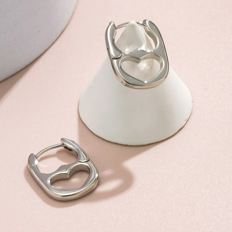 Silver Double Heart Hoop Earrings Punk Ear Jewelry