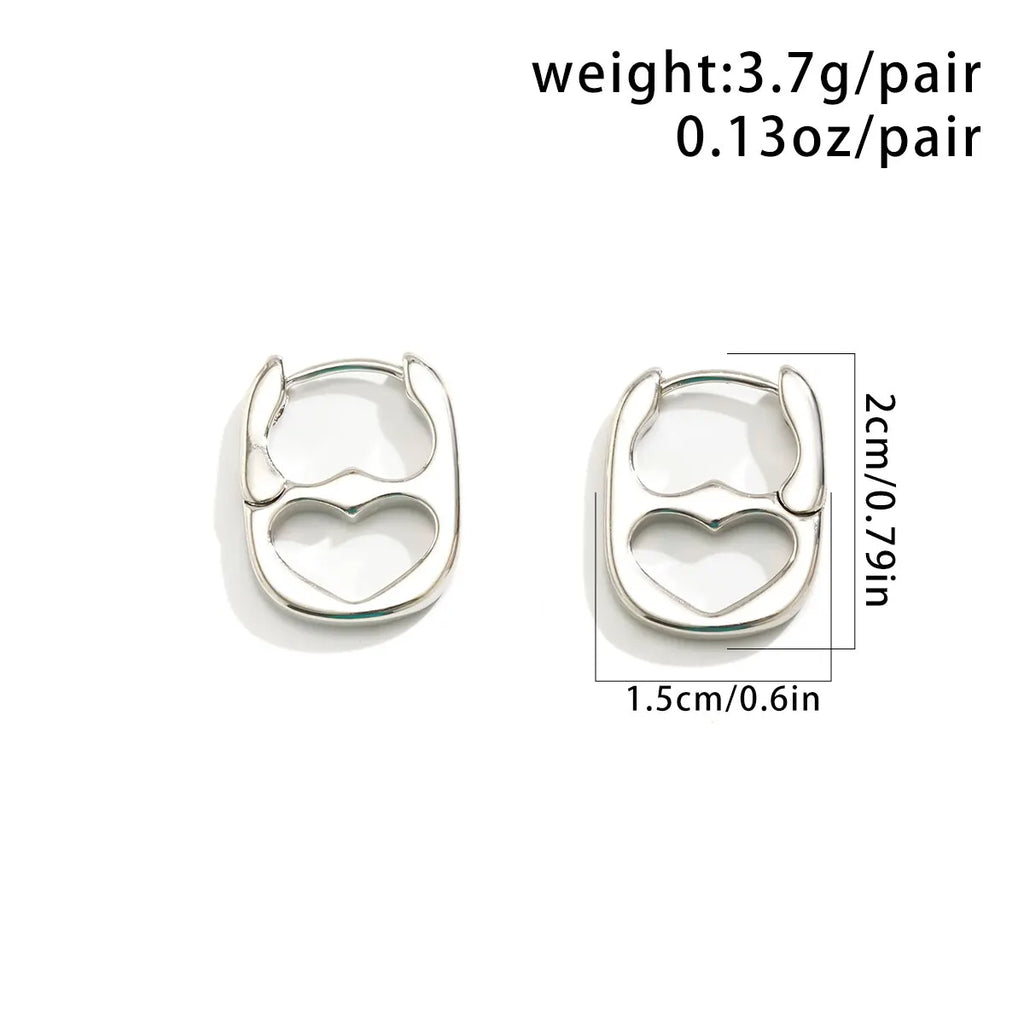 Silver Double Heart Hoop Earrings Punk Ear Jewelry