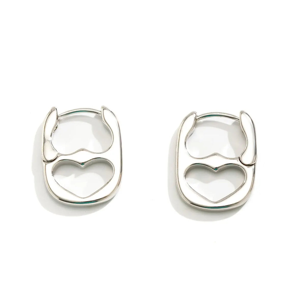 Silver Double Heart Hoop Earrings Punk Ear Jewelry