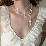 Sweet Pearl Bowknot Pendant Choker Necklace for Women