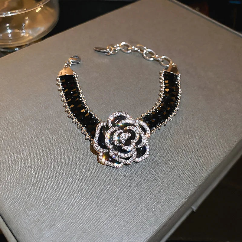 Crystal Rhinestone Camellia Flower Bracelet Bangle for OL