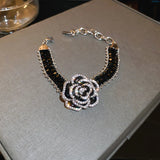 Crystal Rhinestone Camellia Flower Bracelet Bangle for OL