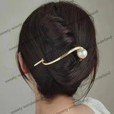 Metal Hair Clips Pearls Crystal Hair Twist Clip Hollow Out Hairpin