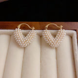 Love Letter V Pearl Earrings 14K Plated