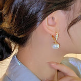 14K Plated Letter V Love Zircon Pearl Pendant Earrings Women's Party Accessories