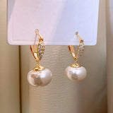 14K Plated Letter V Love Zircon Pearl Pendant Earrings Women's Party Accessories