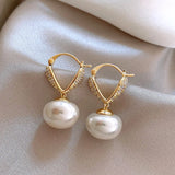 14K Plated Letter V Love Zircon Pearl Pendant Earrings Women's Party Accessories