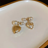 Love Shaped Pearl Earrings 925 Silver Needle Women's Earrings
