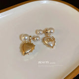 Love Shaped Pearl Earrings 925 Silver Needle Women's Earrings