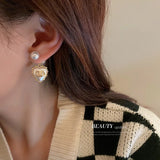 Love Shaped Pearl Earrings 925 Silver Needle Women's Earrings
