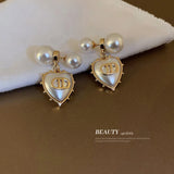 Love Shaped Pearl Earrings 925 Silver Needle Women's Earrings