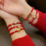 Red Beaded Rabbit Bracelet Opal Bunny Pendant Girl Jewelry