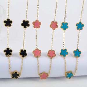 Flowers Charm Chain Necklace Choker for Women Stainless Steel Flower Necklace
