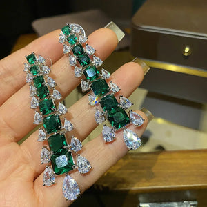 925 Silver Green CZ Tassel Earrings for Women