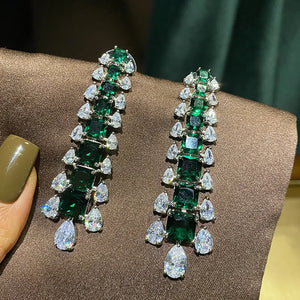925 Silver Green CZ Tassel Earrings for Women