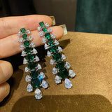 925 Silver Green CZ Tassel Earrings for Women