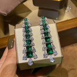 925 Silver Green CZ Tassel Earrings for Women