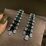 925 Silver Green CZ Tassel Earrings for Women
