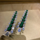925 Silver Green CZ Tassel Earrings for Women