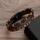 Charm Stainless Steel Men's Natural Stone Bracelet with Magnet Clasp