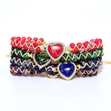 Amethyst Heart Charm Braid Bracelet Adjustable Bangle