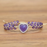 Amethyst Heart Charm Braid Bracelet Adjustable Bangle