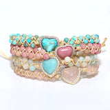 Amethyst Heart Charm Braid Bracelet Adjustable Bangle