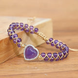 Amethyst Heart Charm Braid Bracelet Adjustable Bangle