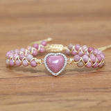 Amethyst Heart Charm Braid Bracelet Adjustable Bangle
