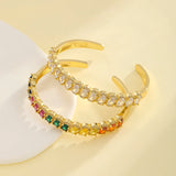 Golden Charm Bangle Multicolor Rhinestone Bracelet