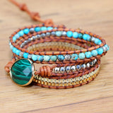 Malachite Charm Wrap Bracelet Natural Stone Bead Men Women Jewelry