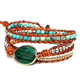 Malachite Charm Wrap Bracelet Natural Stone Bead Men Women Jewelry