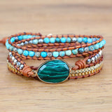 Malachite Charm Wrap Bracelet Natural Stone Bead Men Women Jewelry