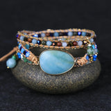Amazonite Charm Wrap Bracelet Natural Stone Bead Lover Jewelry