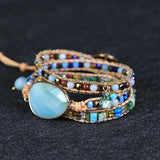 Amazonite Charm Wrap Bracelet Natural Stone Bead Lover Jewelry